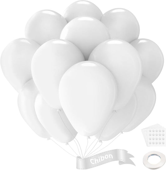 White Latex Balloons, 100pcs 12inches Round Helium Balloons or White Themed Wedding Graduation Birthday Party Backdrop 4th of July Decorations Independence Day