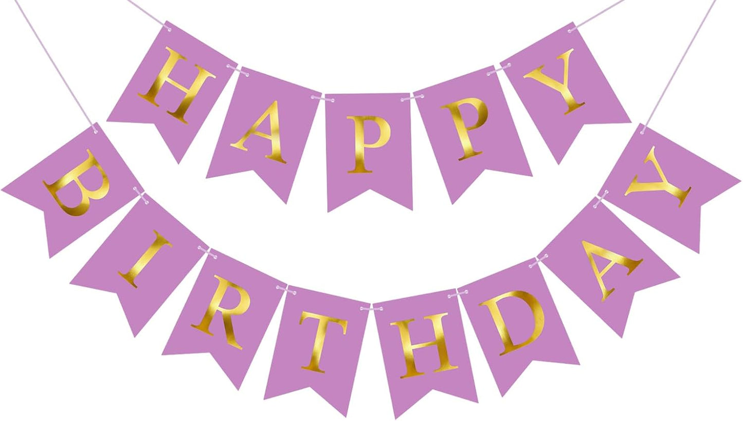 Purple Happy Birthday Banner Birthday Party Banner NO DIY Happy Birthday Sign Pre-Strung Birthday Hanging Decoration for Women Men Girl Boy Party Supplies (Purple and Gold)