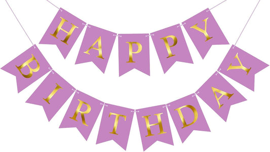 Purple Happy Birthday Banner Birthday Party Banner NO DIY Happy Birthday Sign Pre-Strung Birthday Hanging Decoration for Women Men Girl Boy Party Supplies (Purple and Gold)