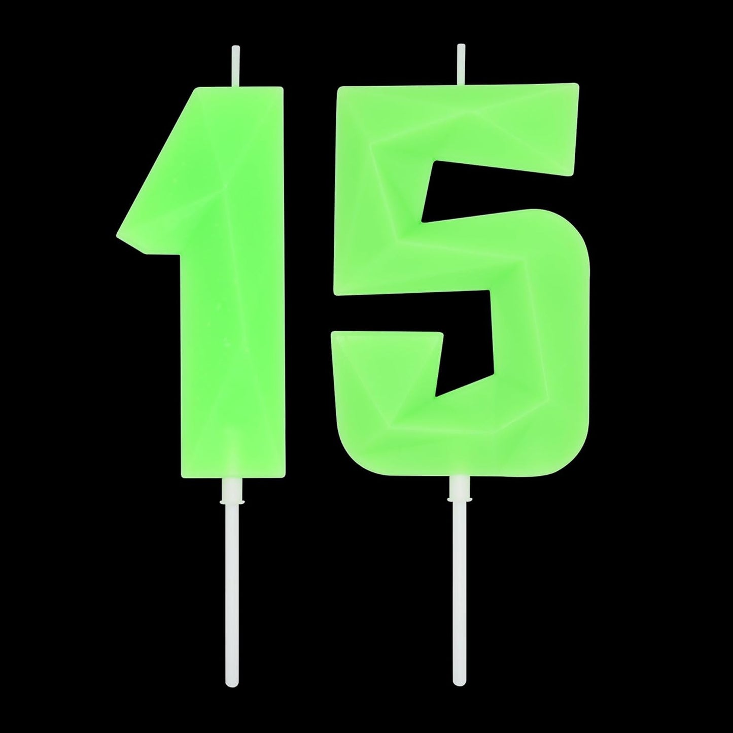 DERVENTA Large Birthday Candle Number 3D Luminous Green 3.7 inch Party Celebration Anniversary Decoration Cake Topper 1 Piece (Luminous Green Number 15)