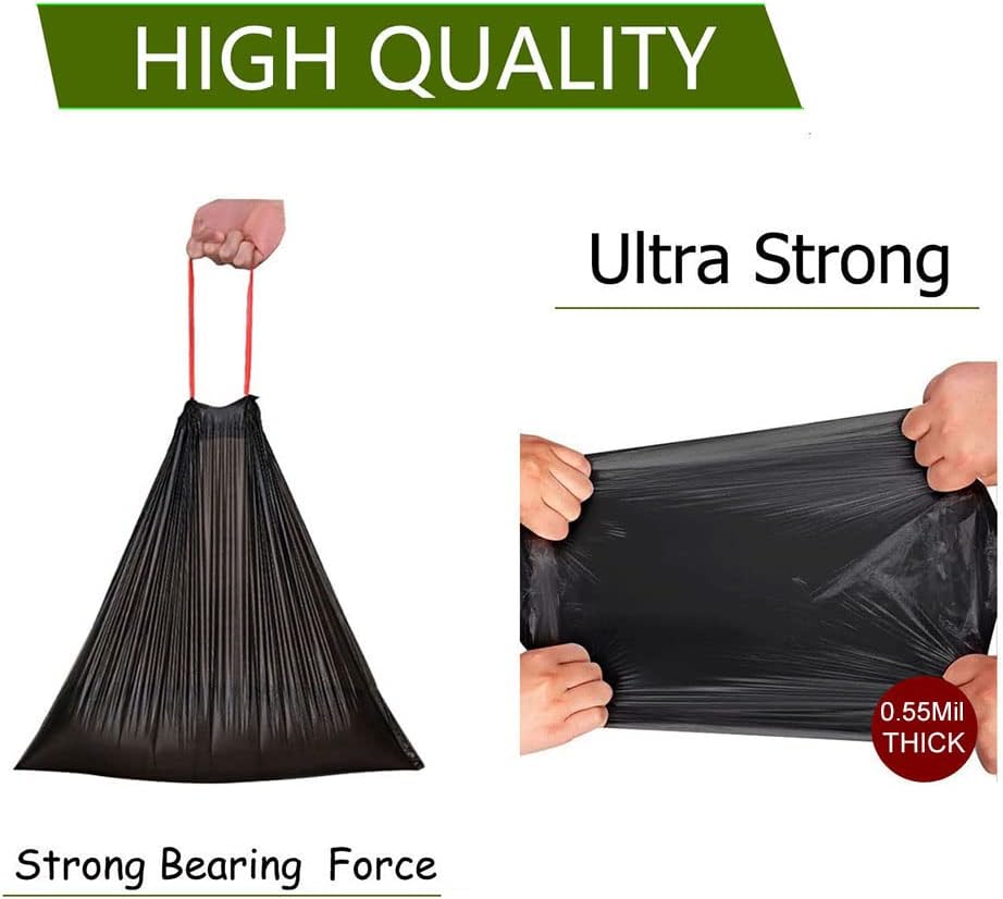 Feisco 3 Gallon Black Trash Bag,Small Drawstring Garbage Bag Trash Can Liner,100 Counts,0.55 Mil