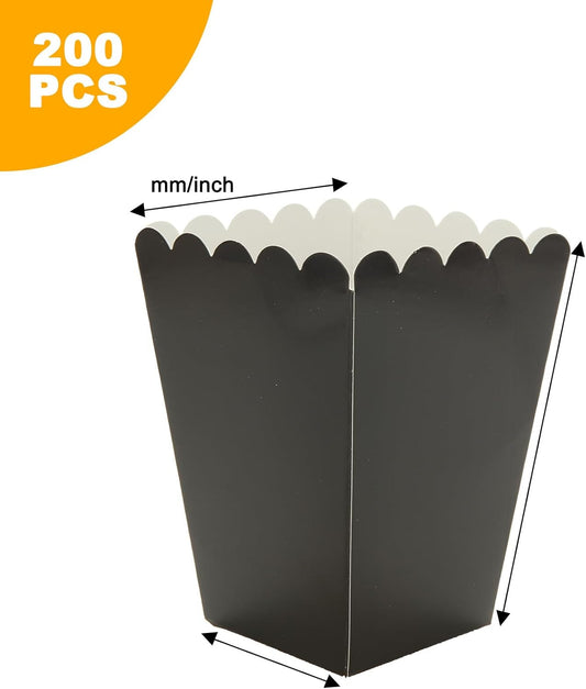 CertBuy 200 Pcs Black Popcorn Boxes, Paper Popcorn Bags, Cardboard Popcorn Container, Reusable Mini Paper Popcorn Containers for Party, Birthday, Wedding Decoration (2.2 x 4.2 x 3 in)