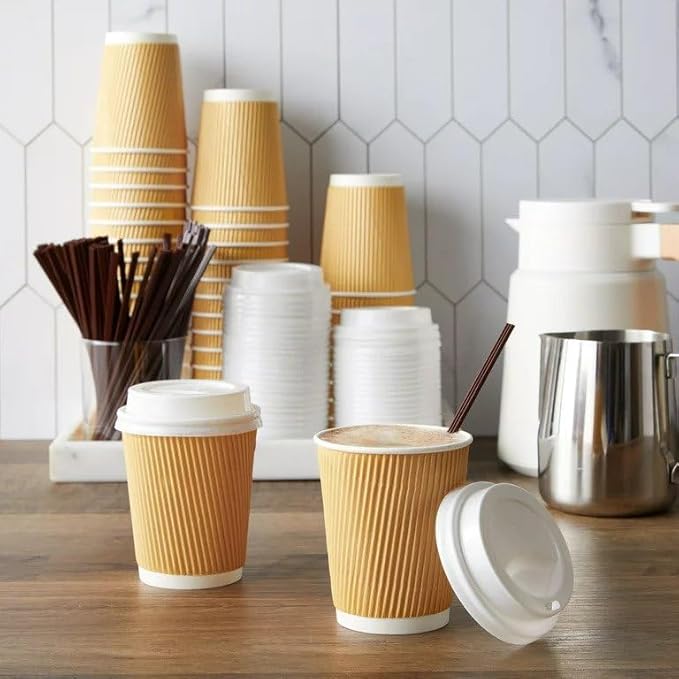 Ripple Paper Cups 12 oz 200 Pack for Coffee & Tea Made in USA | Bulk 200 Count for Home, Office, Restaurants & Coffee Shops | Recyclable, Insulated, & Disposable 12 Ounce To-Go Cups for Hot Beverages