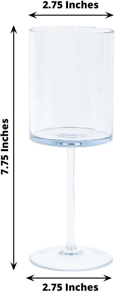 Efavormart 6-Pack Transparent Dusty Blue Plastic Cylindrical Wine Glasses 10oz, Long Stem - Shatterproof Reusable Cocktail Glasses