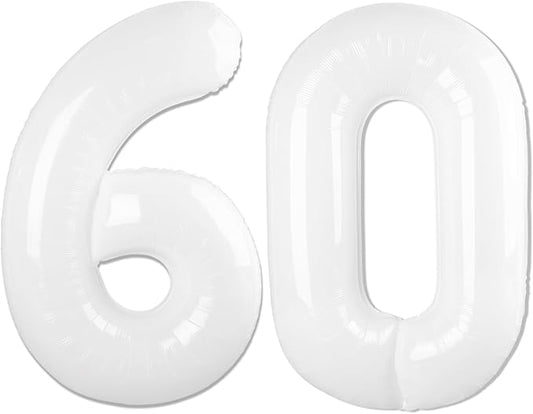 White Number 60 Balloon 40 inch, Translucent 60 Number Balloons, 60th White Birthday Decorations for Women Men, 60 Year Old Party Supplies
