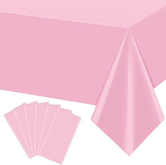 6Pcs Light Pink Tablecloth,Disposable Plastic Tablecloths,Waterproof Pink Rectangle Table Cover for Graduation Birthdays Weddings Anniversary Party Decorations,54 x 108 Inch