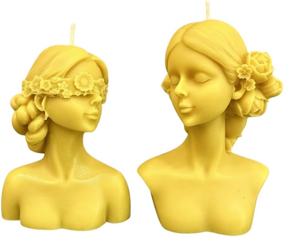 Handmade Bust Candle – Elegant Goddess Sculpture Candle – Decorative Home Décor & Unique Gift (Set of Two, Yellow)