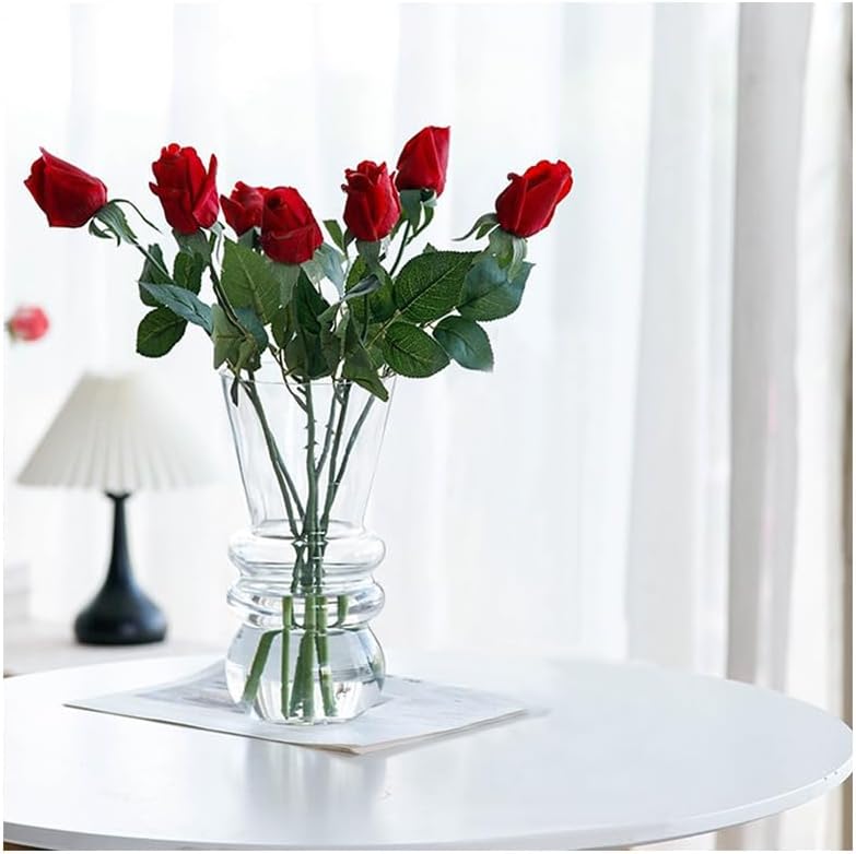 10-inch Tall Glass vase, a Simple and Sturdy Flower Container, Perfect for Dining Tables, Living Room and Table Placement (White)