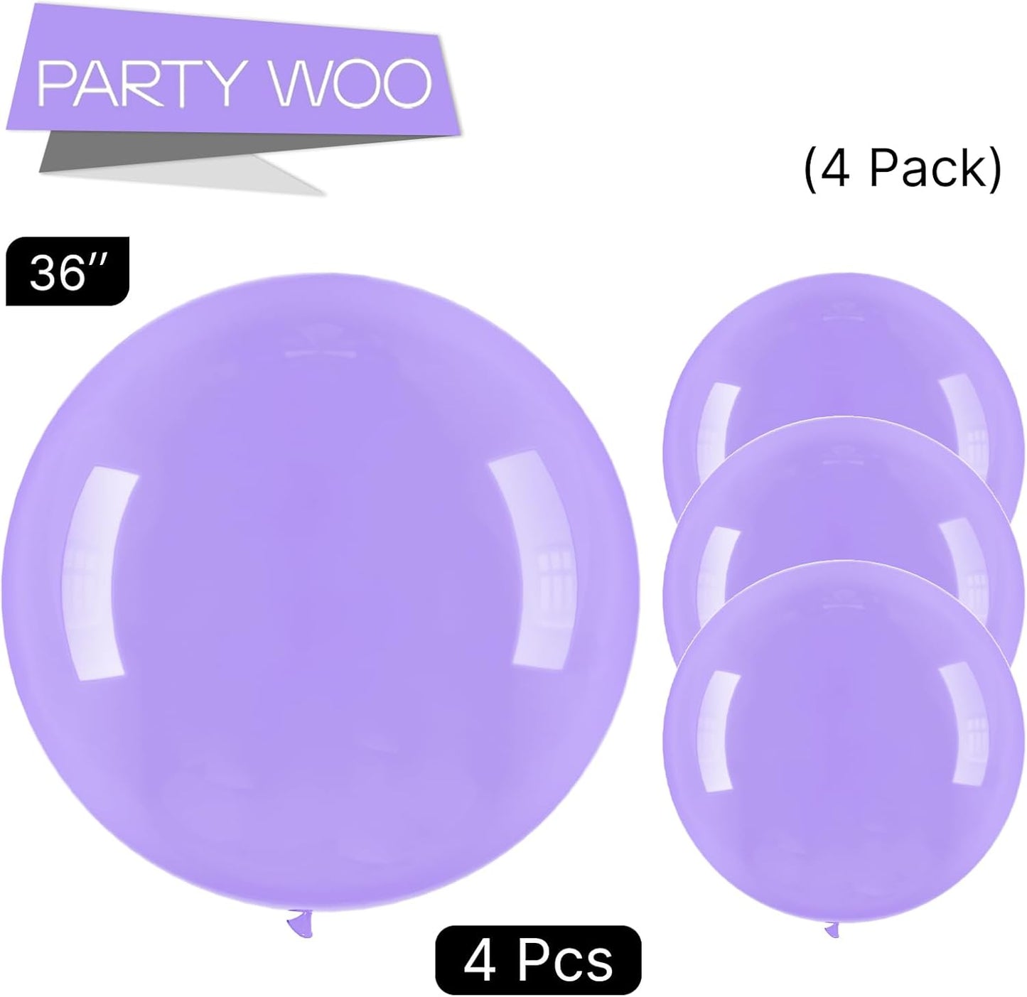 PartyWoo Pastel Purple Balloons 4 pcs 36 Inch Extra Large Big Jumbo Giant Light Pastel Purple Lavender Lilac Latex Helium Balloons for Graduation Baby Shower Birthday Party Decorations Purple-Q10