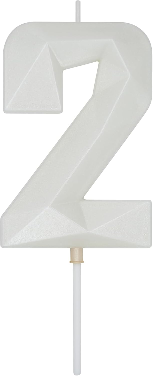 DERVENTA Large Birthday Candle Number 3D White 3.7 inch Party Celebration Anniversary Decoration Cake Topper 1 Piece (Number 2 White)