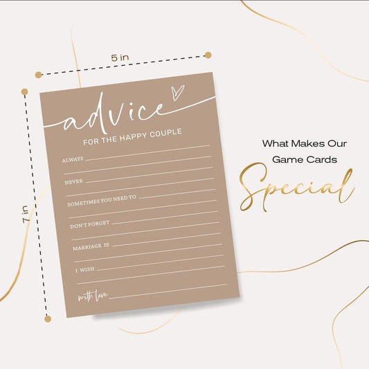 Bridal Shower Games Cards & Advice for the Happy Couple - 25 Guest Engagement Party Wedding Games - Minimalist Brown Wedding Party Supplies - D10
