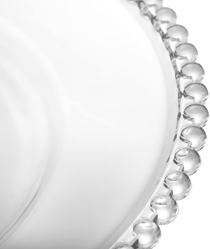 Lawei 12 Pack Clear Plastic Charger Plates with Bead Rim, 13 Inch Plastic Round Serving Plates Decor Dinner Plates for Party Wedding Events Dinner Decoration