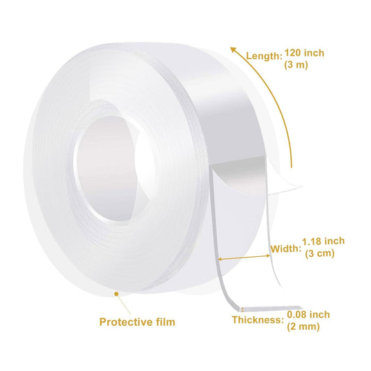 WINNOW Heavy Duty Double Sided Tape - Strong Adhesion, Washable and Reusable, No Residue Removable Mounting Tape for Walls, Bathroom, Mats, Picture Hanging (1.18 inches x 20 feet)