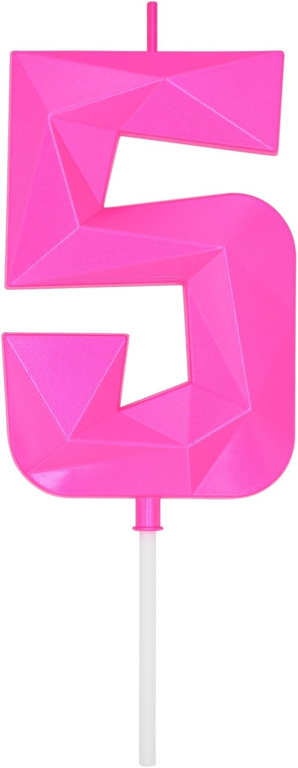DERVENTA Birthday Candles Big Numbers 3D Pink 3.7 inch Party Cake Topper 1 Piece (Number 5 Pink)