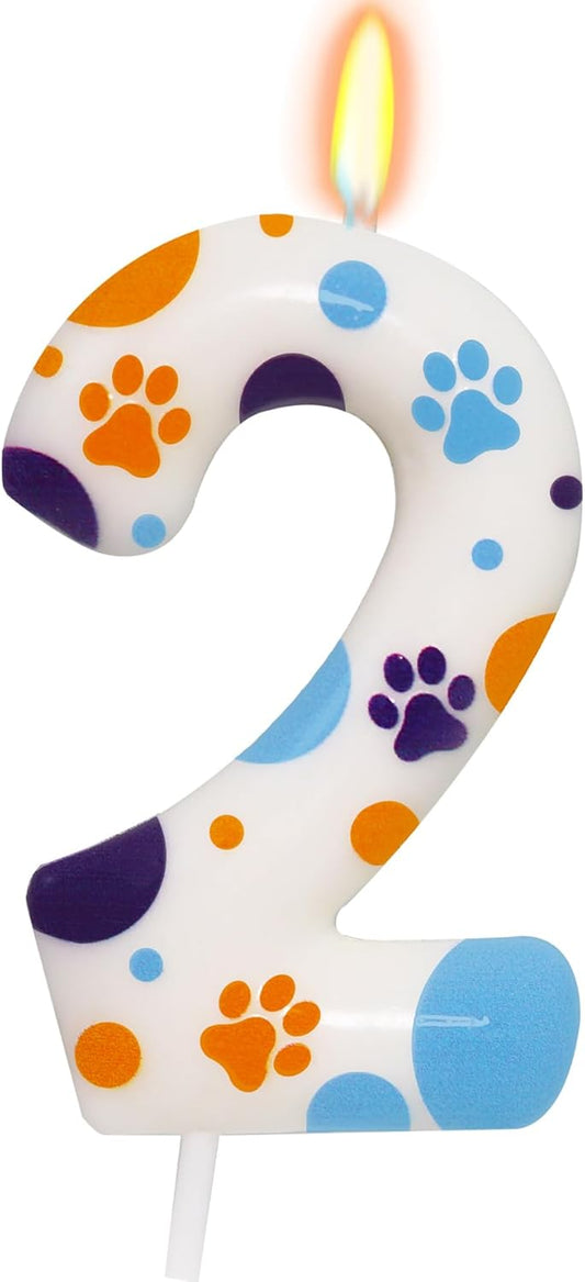 Blue Dog Paw Themed Birthday Candles, Number 2 Blue Dog Birthday Party Supplies, 2.76 inch Cake Topper Decorations, Birthday Decorations for Kids (Number 2)