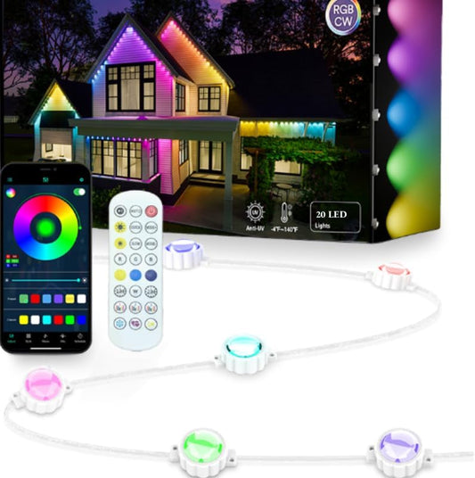 Permanent Outdoor Lights,Smart Outdoor Christmas Lights with IC+RGB 20 LED, IP67 Waterproof Eaves Lighting with 213 Modes for Halloween Christmas Birthday Holiday Party, APP/Remote Control