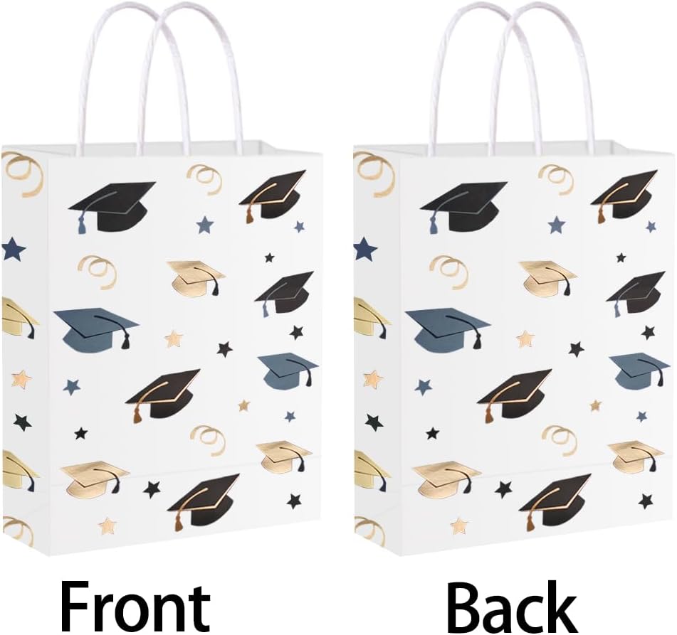 24 Pieces Graduate Gift Bags, Graduation Party Favor Gifts Wrapping Bags for Graduation Season Theme Party Supplies Decoration (black gold 24)