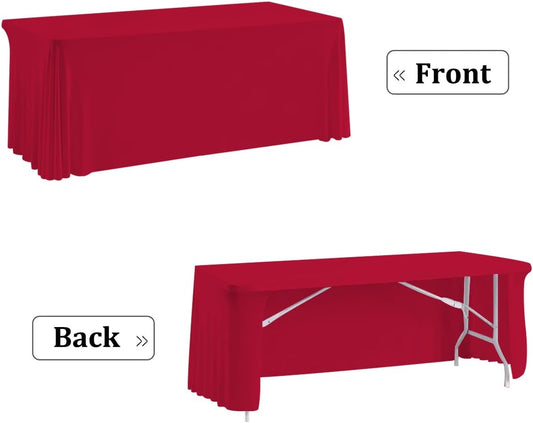 HAORUI Open Back Table Skirts, 4Pack Rectangle Wrinkle Resistant Table Clothes, Ruffles Elastic Table Cover for Banquets, Weddings, Parties (6ft Red)
