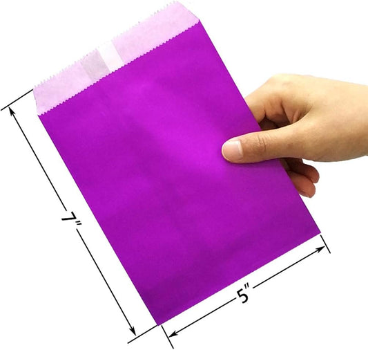 AZOWA 100 CT Small Paper Treat Sacks Purple 5 x 7 Inches Candy Buffet Bags for Party