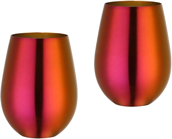 Buyer Star 304 Stainless Steel Wine Glasses Set of 2 - Large 17 oz Outdoor Stemless Wine Tumblers - 100% Unbreakable & Stemless Metal Drinking Cups for Home and Outdoors Dishwasher safe (Orange Red)