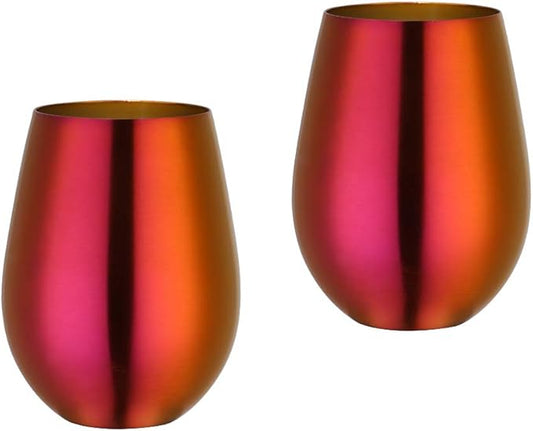 Buyer Star 304 Stainless Steel Wine Glasses Set of 2 - Large 17 oz Outdoor Stemless Wine Tumblers - 100% Unbreakable & Stemless Metal Drinking Cups for Home and Outdoors Dishwasher safe (Orange Red)
