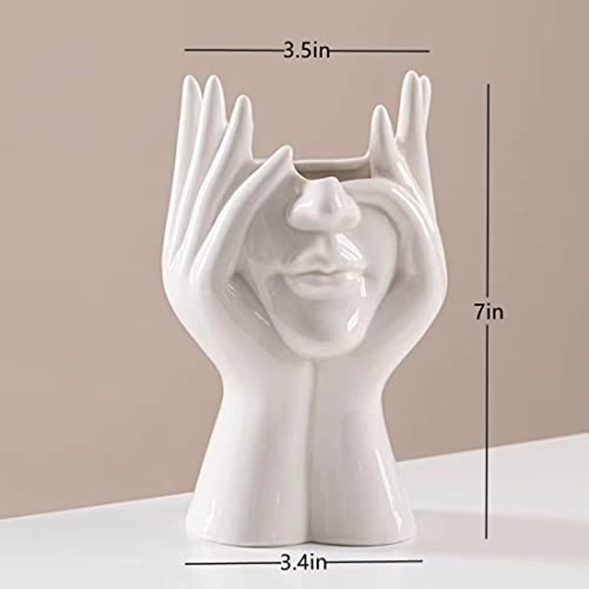 White Ceramic Face Vase, Female Form Head Half Body Bust Vases Boho Feminist Minimalism Decorative Modern Nordic Style Flower Vase for Home Living Room Office Book Shelf Decor (Medium)