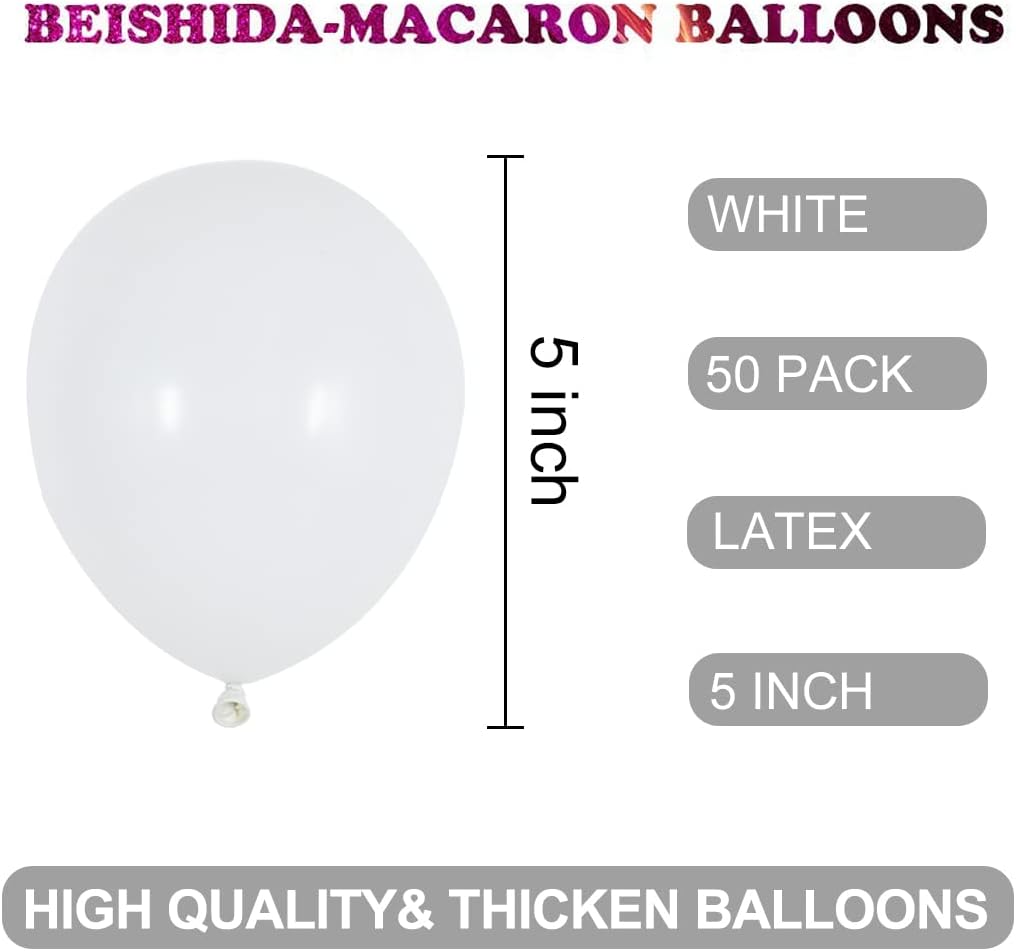 BEISHIDA 50pcs White Party Balloons - 5 Inch Matte Latex Round Balloons for Party, Birthday, Wedding, Graduation, Anniversary, Baby Shower