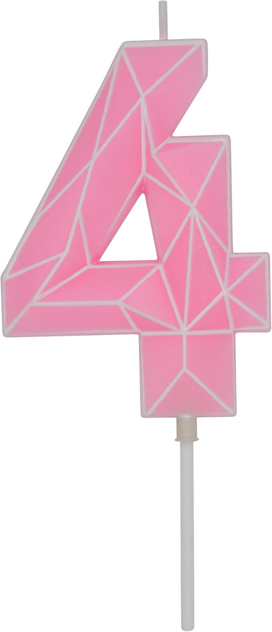 DERVENTA Birthday Candle Big Number 3D Macaron Pink 3.7 inch Party Celebration Anniversary Decoration Cake Topper 1 Piece (Number 4 Macaron Pink)