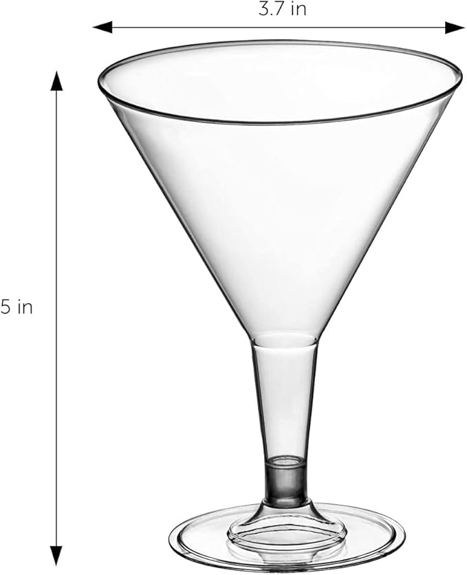 DecorRack 24 Martini Glasses, 7 oz -BPA Free- V-Shaped Plastic Glass, Perfect for Outdoor Parties, Weddings, Hosting, Stackable, Reusable, Disposable Stemmed Cups (Pack of 24)
