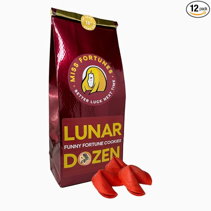 Miss Fortunes, Funny Fortune Cookies, The Lunar Dozen, Give Them The Gift of Laughter and Red Food Dye, Chinese New Year, Written by Professional Comedy Writers, Safe For All Ages (Bag of 12 Cookies)