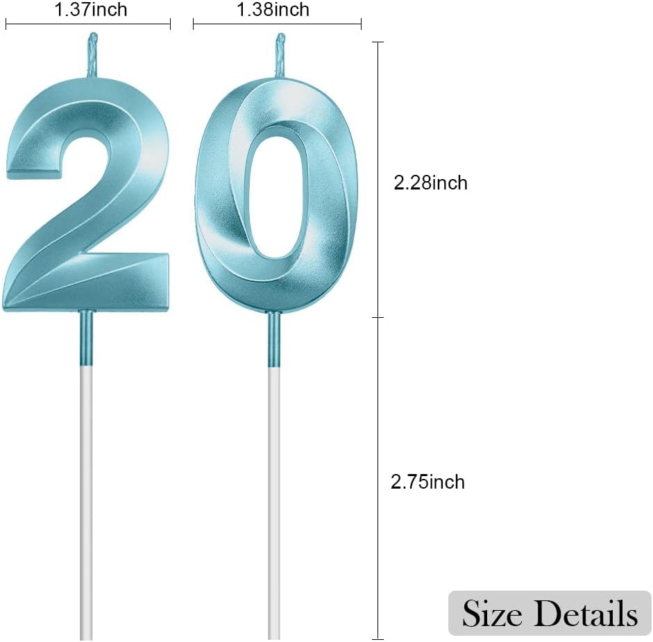 20th Birthday Cake Topper, Blue 20 Birthday Candle, 2 0 Candles 20th Birthday Cupcake Party Favor Happy Birthday Party Decorations Birthday Candle for Cake Sparklers Birthday Gifts