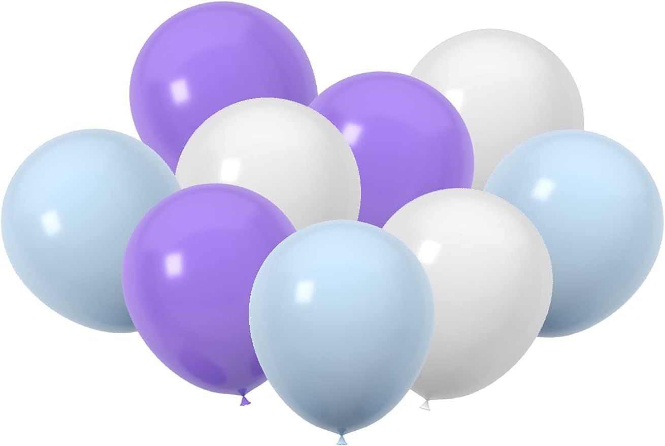 60 Pcs 12 Inch Latex Balloons for Birthday, Wedding, Baby Shower Decorations - Purple Blue White Party Balloons Bulk Pack, Spring Summer Party Supplies