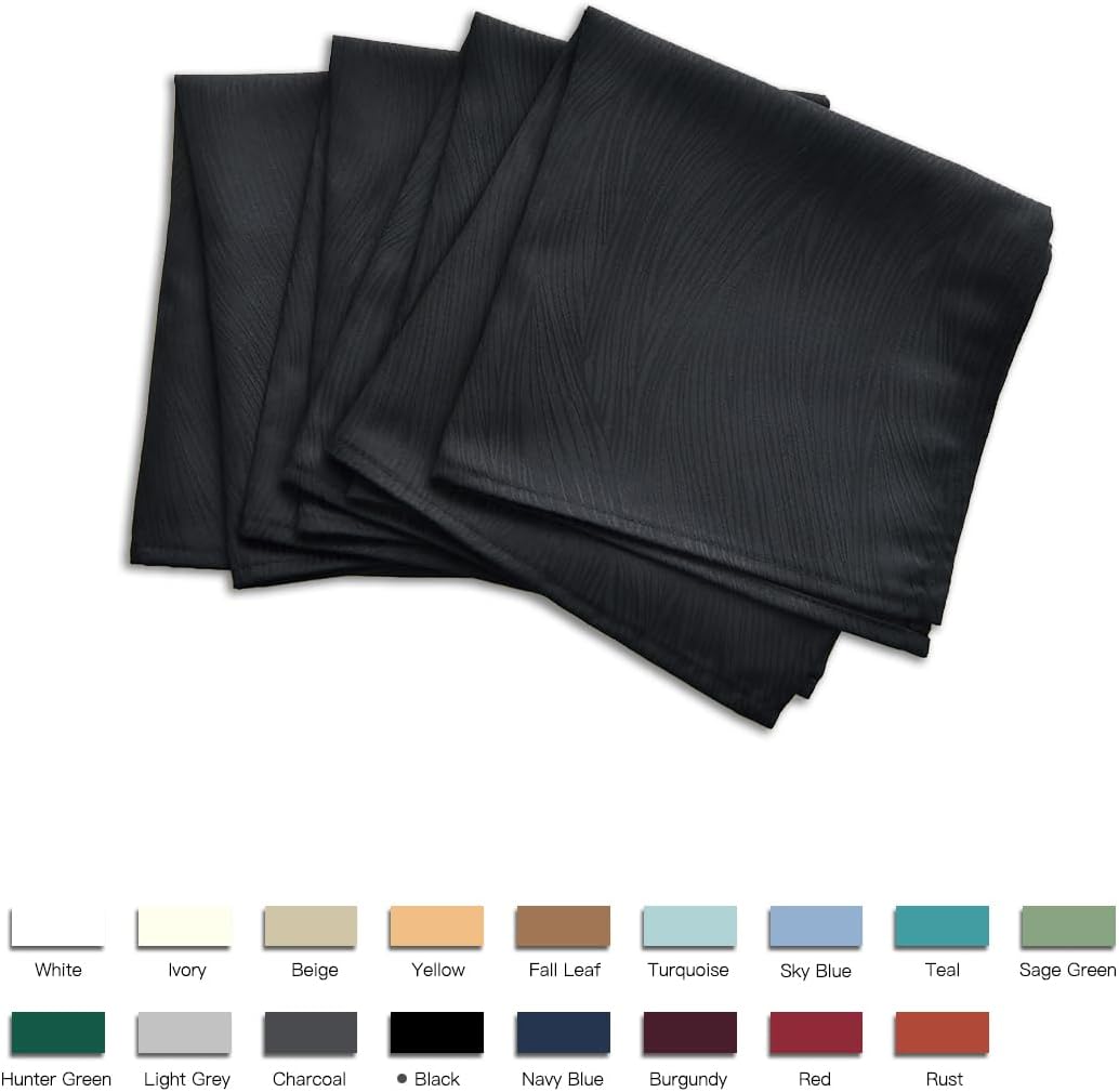 maxmill Jacquard Cloth Napkins 20 x 20 Inch Swirl Pattern 4 Packs Solid Washable Polyester Comfortable for Restaurant Family Dinners Weddings Parties and Banquets Black