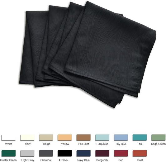 maxmill Jacquard Cloth Napkins 20 x 20 Inch Swirl Pattern 4 Packs Solid Washable Polyester Comfortable for Restaurant Family Dinners Weddings Parties and Banquets Black