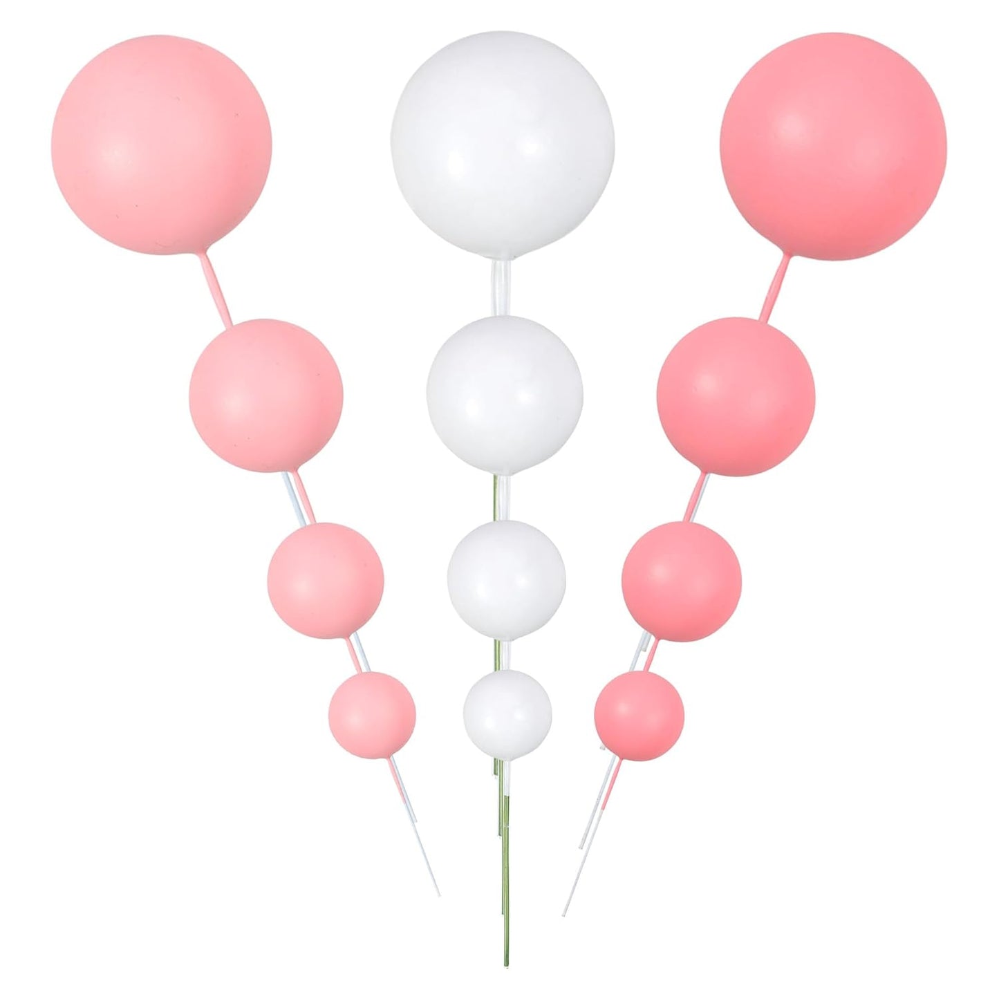 Gyufise 30Pcs Ball Cake Picks Mini Balloons Colorful Ball Shaped Cake Topper Pearl Balls Cupcake Cake Insert Topper for Birthday Party Wedding Decoration Supplies Pink White Rose Red