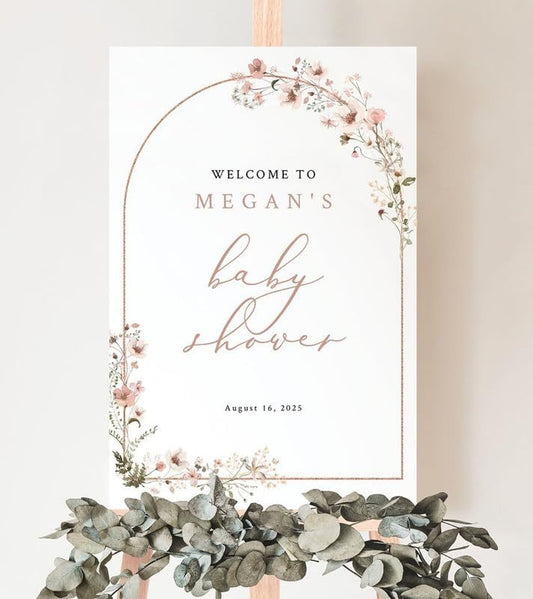 Editable Boho Baby Shower Welcome Sign Template, Girl Baby Welcome Sign Printable, Rustic Pink Flowers Domed Baby Shower Decor, Baby Girl Welcome Sign, Plastic Sign, Instant Download