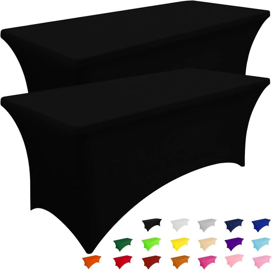 Smiry 2 Pack Spandex Table Cloth 4FT, Elastic Fitted Stretch Tablecloths, Washable and Wrinkle Free Rectangular Patio Table Cover for Outdoor, Wedding, Banquet & Parties (Black, 48Lx30Wx30H Inch)