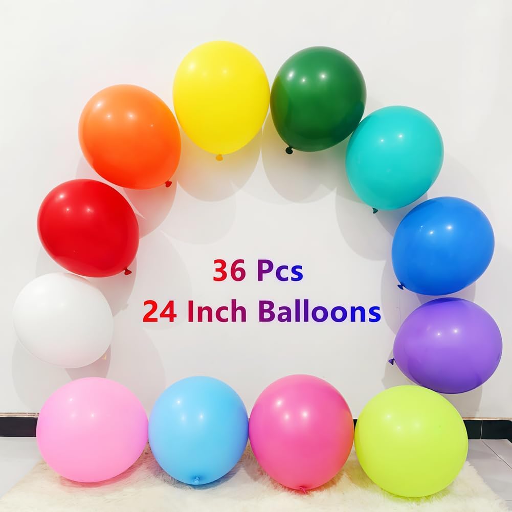 36 Pack 24 Inch Balloons Large Assorted Color Rainbow Latex Big Balloon 12 Kinds Colorful for Birthday Wedding Baby Shower Anniversaries Store Party Decorations