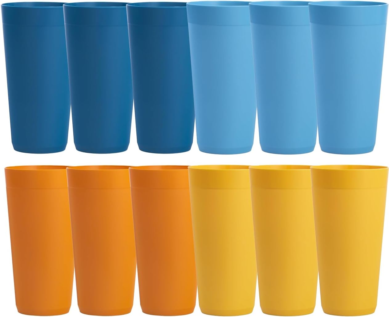 US Acrylic Newport 32 ounce Unbreakable Plastic Stackable Iced-Tea Tumblers in 4 Sunrise Colors | Set of 12 Drinking Cups | Reusable, BPA-free, Made in the USA, Top-rack Dishwasher and Microwave Safe