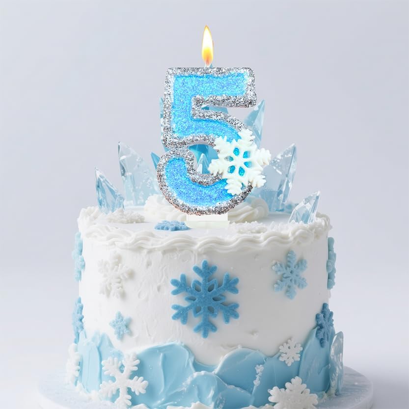 Birthday Number Candles for Cake, Blue Frozen Number 2 Candle, 2nd Frozen Cake Topper, Fun Glitter Birthday Candles Cupcake Topper for Party Anniversary Decorations