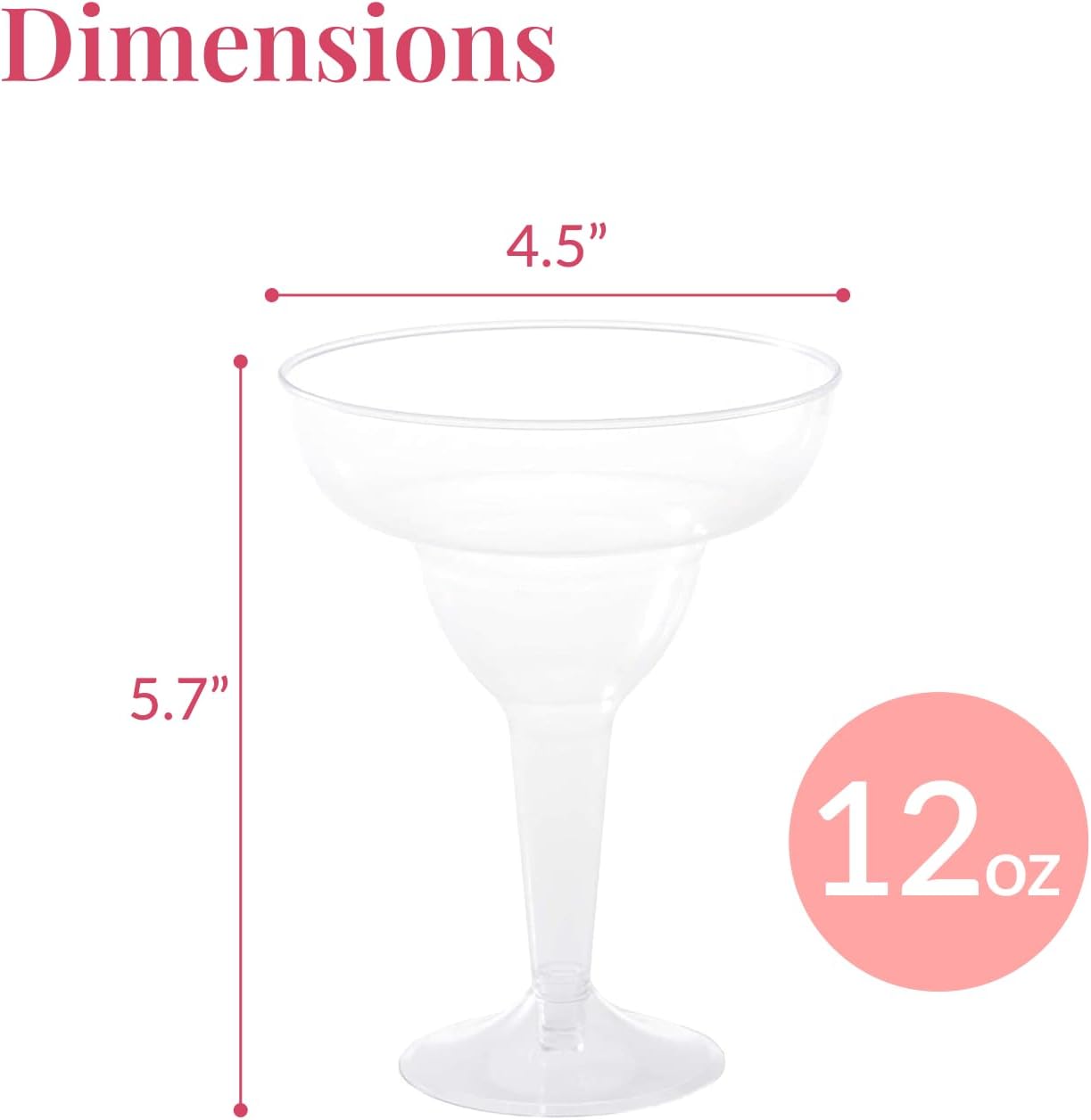 Prestee 50 Clear Plastic Margarita Glasses, 12oz - Heavy Duty Margarita Glasses Disposable for Cinco de Mayo Party Decorations, Taco Party, Plastic Cocktail Cups