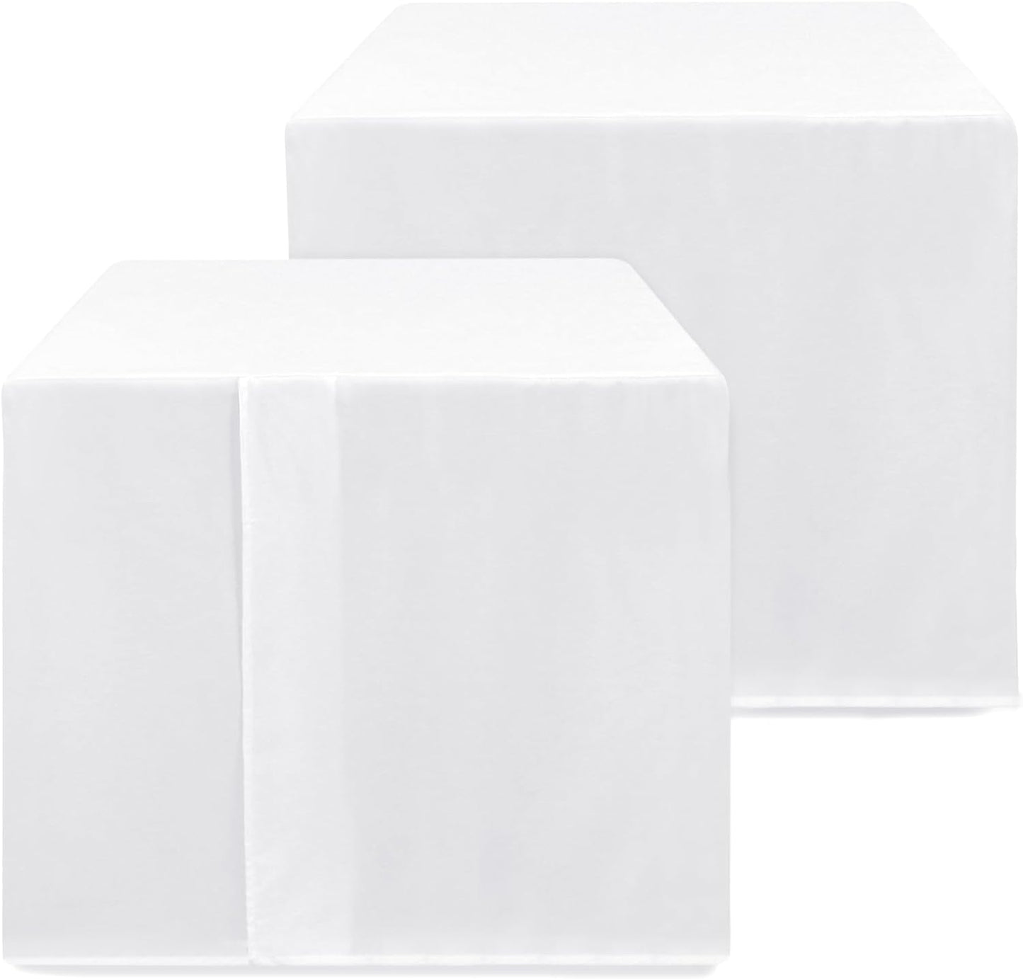 HolidayIdeas 2 Pack Square Fitted Table Covers - 38 x 38 Inch - White Fabric Washable Tablecloth Protectors for Folding Table, Parties, Wedding, Trade Show, Dining