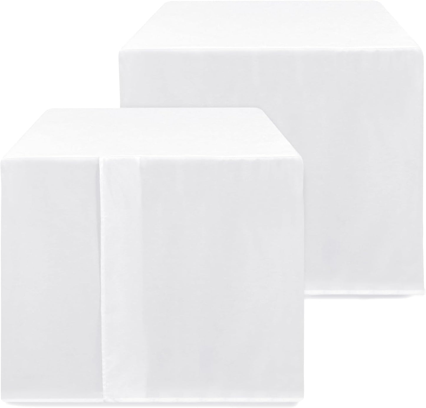 HolidayIdeas 2 Pack Square Fitted Table Covers - 34 x 34 Inch - White Fabric Washable Tablecloth Protectors for Folding Table, Parties, Wedding, Trade Show, Dining