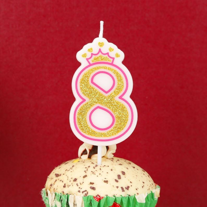 Birthday Number Candles, Number 8 Pink Giltter Candles for Cake, Candle Cake Topper with Sequins for Anniversary Celebrations Supplies (Number 8)