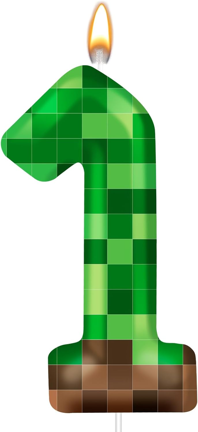TNT Themed Birthday Cake Candle Number 1 Dynamite Themed Green Candle Birthday Party Decoration Cake Topper for Pixel Theme Birthday Party Anniversary Party Dynamite Party Video Game Party (Number 1)