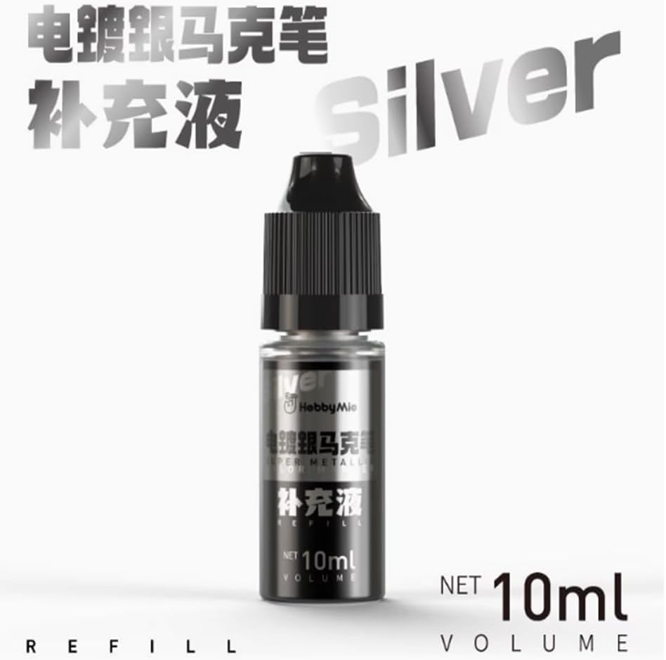 Oil-Based Metallic Chrome Marker Pens – Super Mirror Finish for Model Painting,DIY Crafts,Miniatures (Silver/Gold) – Quick-Dry, High Gloss, Precision Tip (Supplement liquid（Silver）)