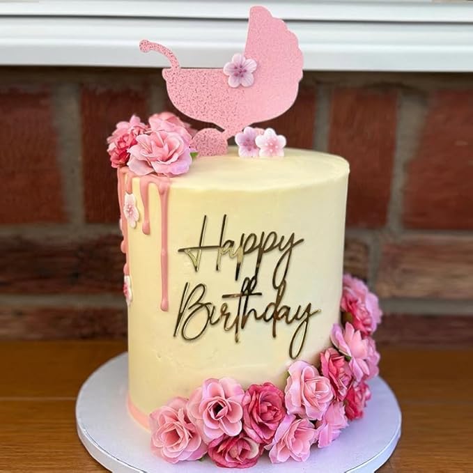 Happy Birthday Cake Topper,Gold Mirror Acrylic Happy Birthday Cake Sign Decorations,Happy Birthday Cake Charm Supplies for Birthday Party Cake Dessert