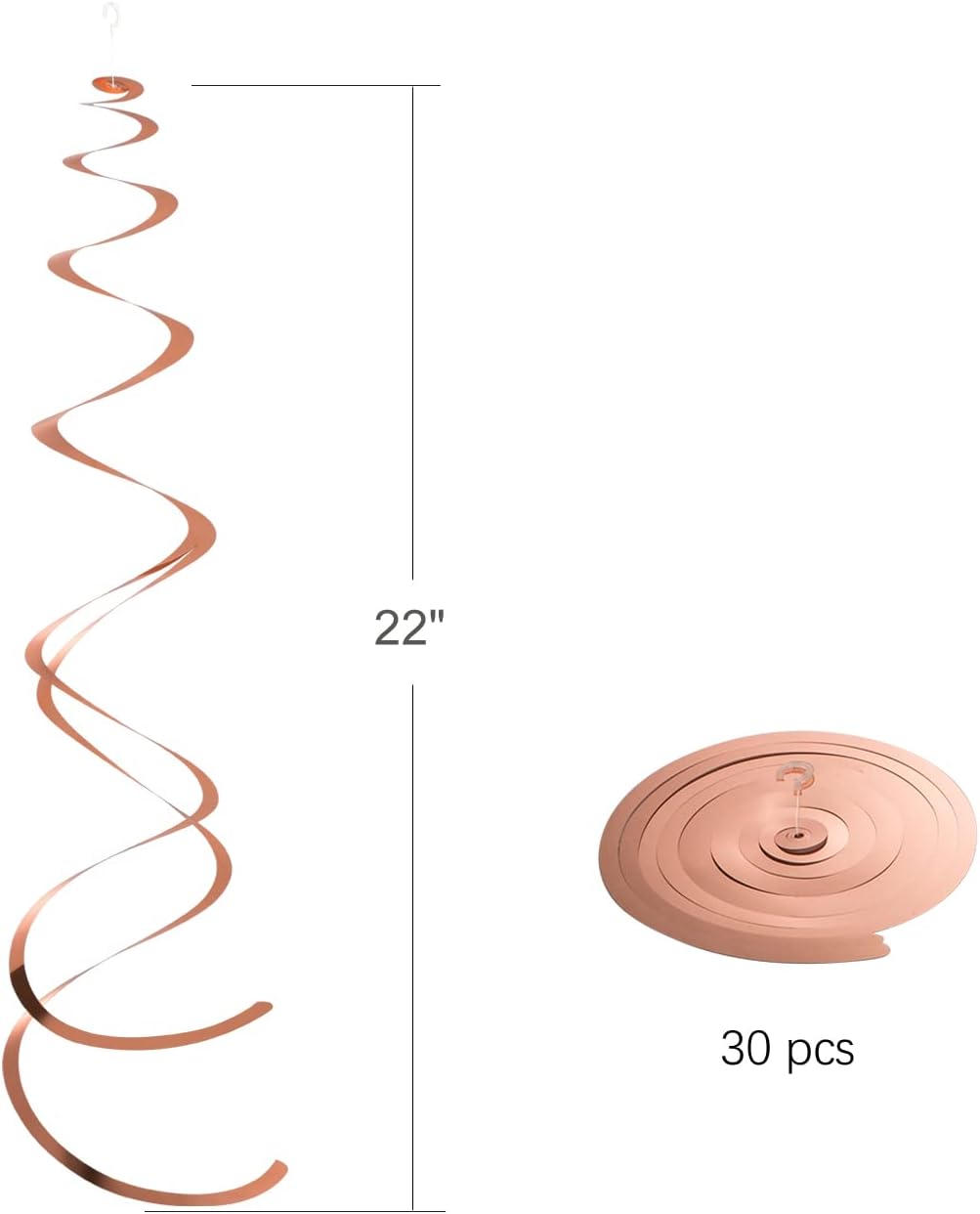 Rose Gold Hanging Swirl Decorations Plastic Streamers Foil Swirls Ceiling Decorations Wedding Baby Shower Birthday Party Decorations, Pack of 30