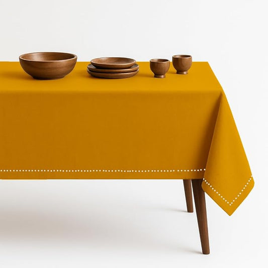 Mustard Yellow Cotton Table Cover, 60x102 Inch, Fits 8-10 Seats, Soft, Durable, Washable, Wrinkle Resistant, Rectangle Table Cloth for Summer Gatherings, Festive Meals, Dining Decor