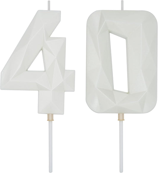 DERVENTA Large Birthday Candle Number 3D White 3.7 inch Party Celebration Anniversary Decoration Cake Topper 1 Piece (Number 40 White)